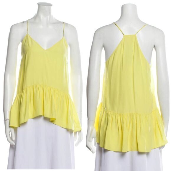 NEW Cinq à‎ Sept Janet 100% Silk V-Neck Ruffle Hem Top, Yellow, M - Picture 10 of 13
